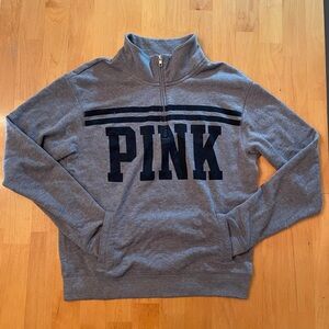 Victoria’s Secret PINK Grey Quarter Zip Pullover Sweater Size Small